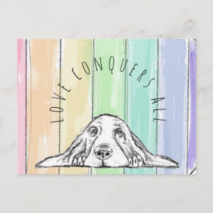 Cartão Postal o amor conquista tudo cachorro arco-íris basset ho