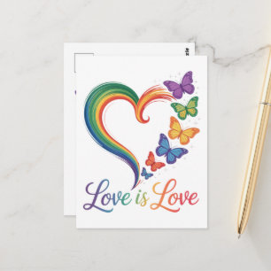 Cartão Postal O Amor é Amor LGBT Borboleta Coração Arco-íris