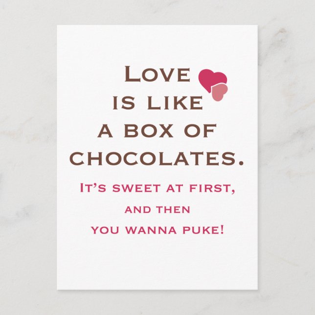 Cartão Postal O amor é como uma caixa de chocolates (Frente)