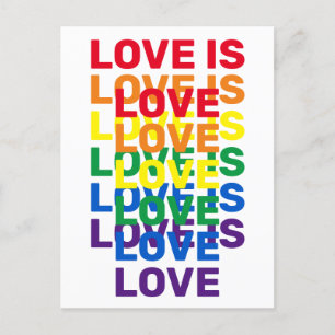 Cartão Postal O amor é legal pela tipografia moderna arco-íris