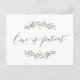 Cartão Postal O amor é o paciente adiamento do casamento verde