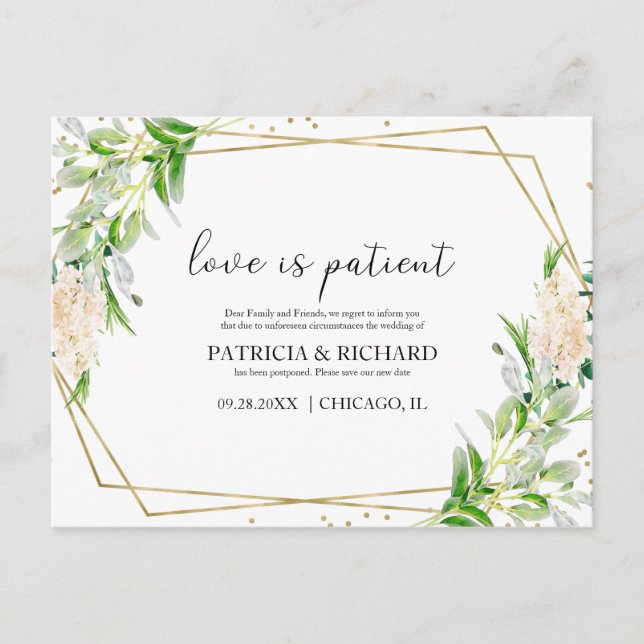 Cartão Postal O Amor é Paciente Vegetação Nova Data Casamento (Frente)