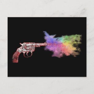 Cartão Postal o amor está fumando arma: arco-íris: