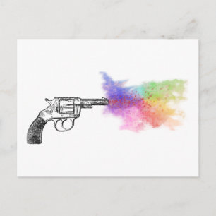 Cartão Postal o amor está fumando arma: arco-íris: