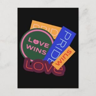 Cartão Postal O amor ganha. Orgulho. O orgulho ganha. Placa LGBT
