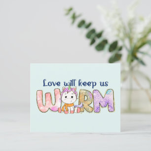 Cartão Postal O Amor Nos Manterá Aquecidos Adorável Unicorn Wi