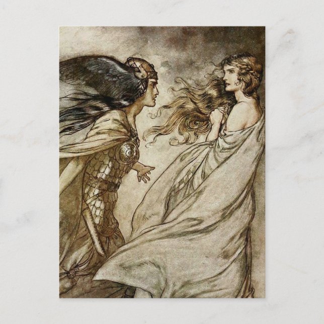 Cartão Postal “O Anel - Jogue-o Fora” por Arthur Rackham (Frente)