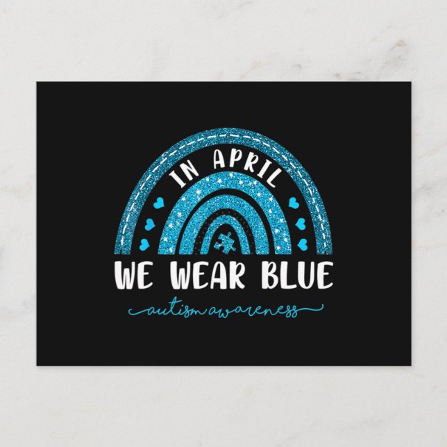 Cartão Postal O Arco-Íris Em Abril Vestimos O Autismo Azul Sensi (Frente)