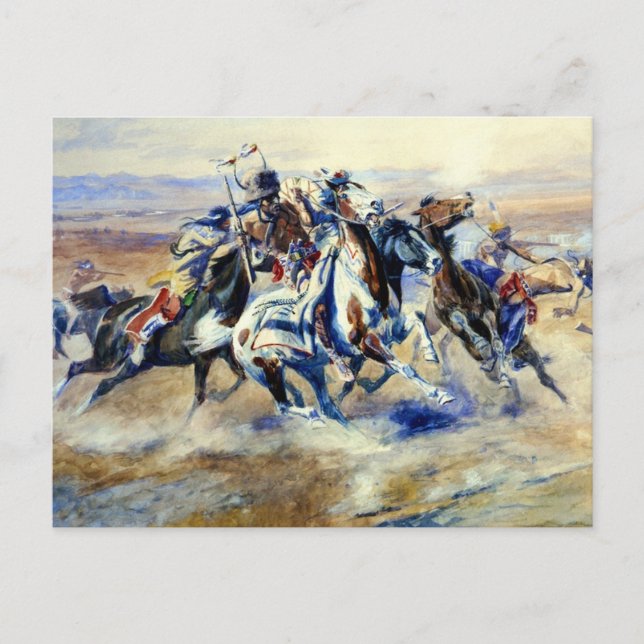 Cartão Postal “O Ataque” por Charles M Russell (Frente)