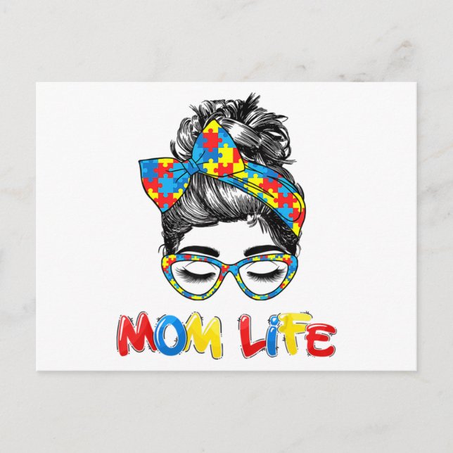 Cartão Postal O Autismo Autista Consciência Mãe-Vida Camisa Mulh (Frente)