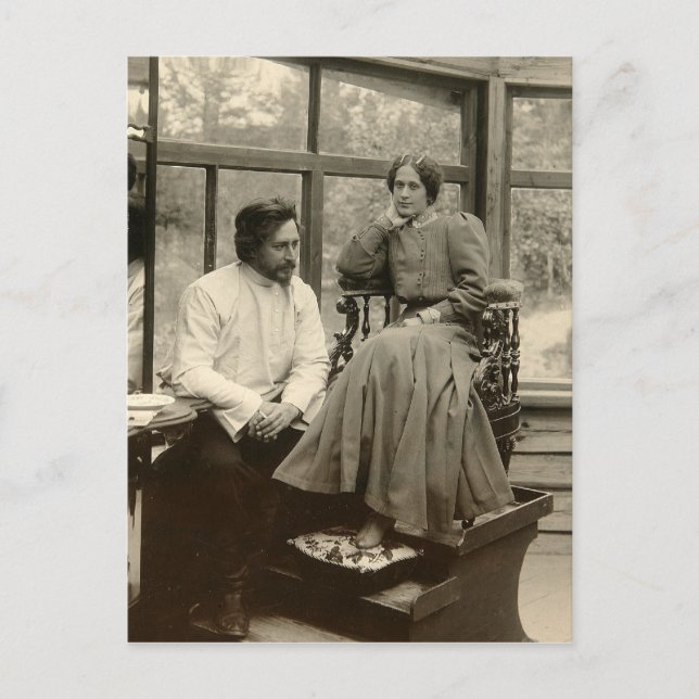 Cartão Postal O autor Leonid Andreyev com sua esposa (Frente)