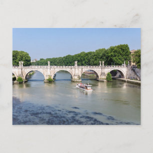 Cartão Postal O barco turístico passa em Ponte Sant'Angelo - Ro