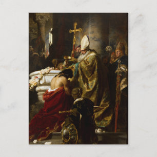 Cartão Postal O Batismo de Vajk por Gyula Benczúr (1875)