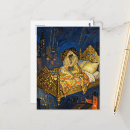 Cartão Postal O Beijo dos Amantes Cama Mágica Acima da Cidade