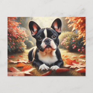 Cartão Postal O Buldogue Francês Autumn Deixa Arte