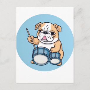 Cartão Postal O Bulldog Tocando Tambor Ritmos e Bulldog Grooves