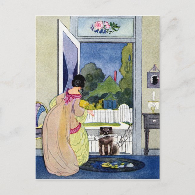 Cartão Postal O cão perdido volta para casa com jornal na boca (Frente)