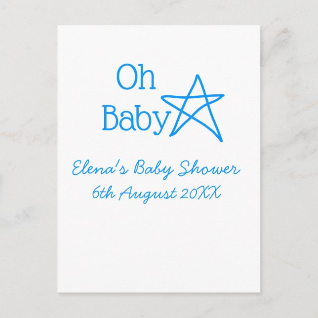 Cartão Postal Ó chá de fraldas de estrelas azul bebê adiciona no (Frente)