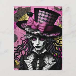 Cartão Postal O Chapéu Louco Rosa e Preto Inspirado na Alice