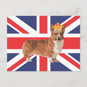 Cartão Postal O Corgi da Rainha com Coroa e Jack Sindical