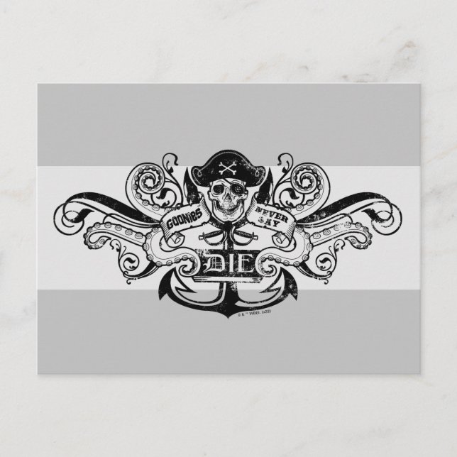 Cartão Postal O Crachá Pirata "Nunca Diga Morrer" (Frente)