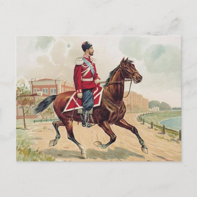 Cartão Postal O czar Nicolau II Romanov da Rússia a cavalo (Frente)
