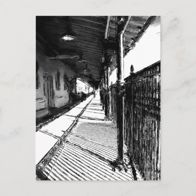 Cartão Postal O esboço preto e branco da estação ferroviária (Frente)