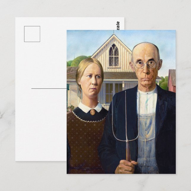 Cartão Postal O Espírito Agrícola, Grant Wood American Gothic (Frente/Verso)