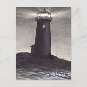 Cartão Postal O farol na noite que brilha o é luz de navegaçã