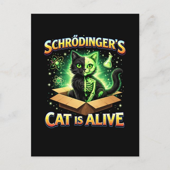 Cartão Postal O Gato Curioso de Schrödinger (Frente)