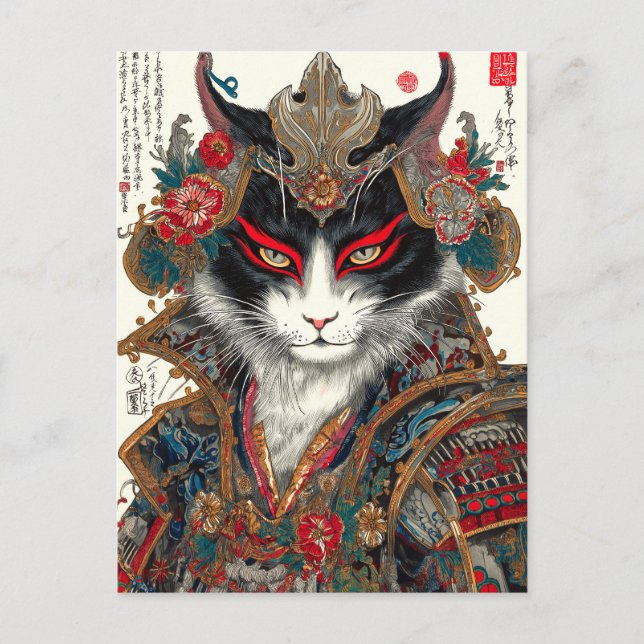 Cartão Postal O Gato Ronin | Ukiyo-e Samurai Guerreiro (Frente)