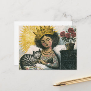 Cartão Postal O Gato Sonolento e sua Rainha