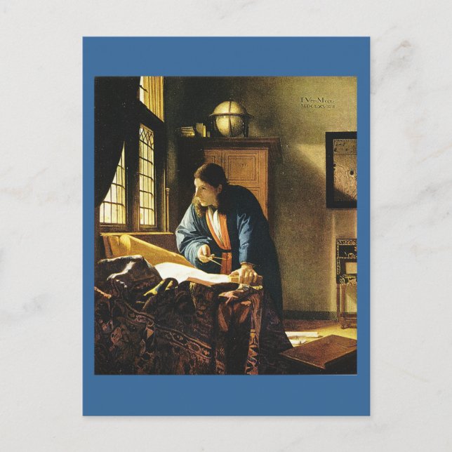 Cartão Postal O geógrafo de Johannes Vermeer (cerca de 1669) (Frente)