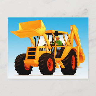 Cartão Postal O Grande Digger Amarelo Divertido da Criança