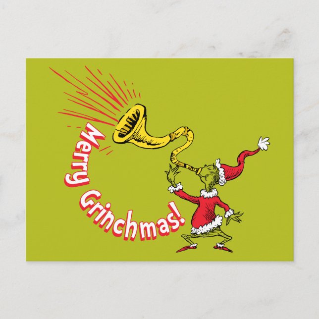 Cartão Postal O Grinch Tocando a Corneta do Grinchmas Alegre (Frente)