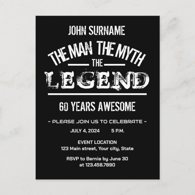 Cartão Postal O Homem O Mito O Legenda Aniversário Incrível  (Frente)