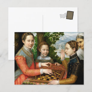 Cartão Postal O Jogo do Xadrez Vintage Art 16.º Repro