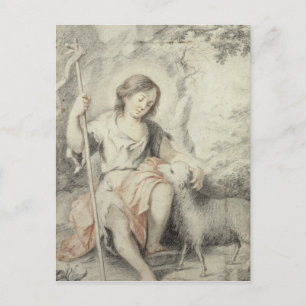 Cartão Postal O jovem John com o cordeiro numa paisagem