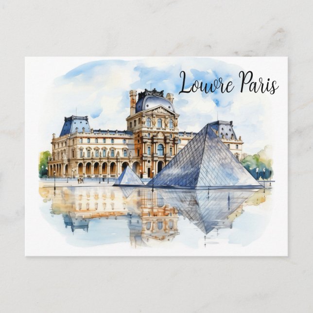 Cartão Postal O Louvre e sua Pirâmide Icônica (Frente)