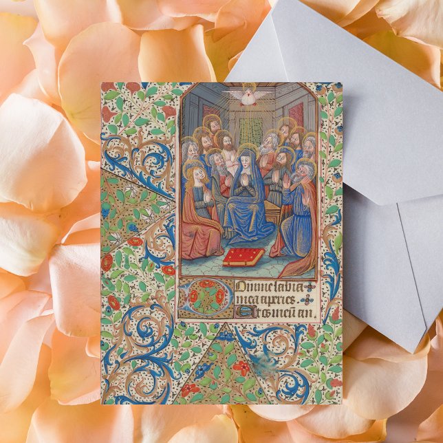 Cartão Postal O Manuscrito Iluminado do Pentecost (The Pentecost Descent of the Holy Spirit Medieval Illuminated Manuscript Catholic Christian Postcard)