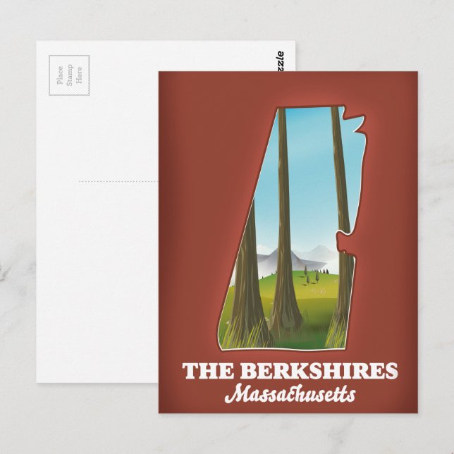 Cartão Postal O mapa de Berkshires Massachusetts (Frente/Verso)