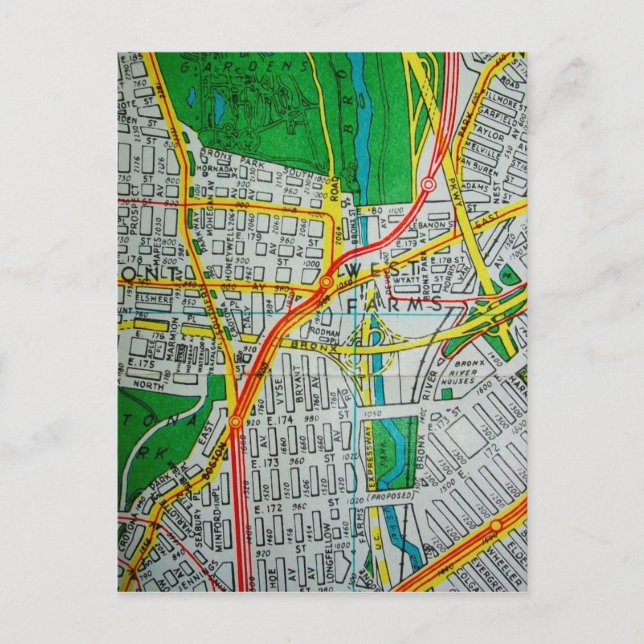 Cartão Postal O mapa do Bronx, NY Vintage (Frente)