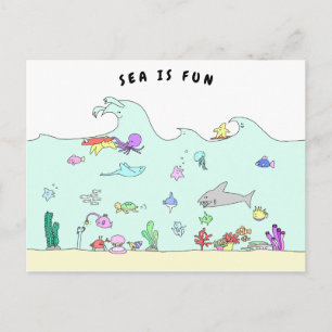 CARTÃO POSTAL O MAR ESTÁ DIVERTIDO