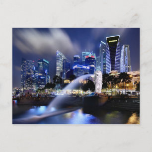 Cartão Postal O Merlion e Singapura Skyline