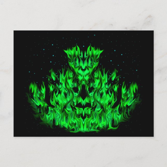 Cartão Postal O monstro verde da chama no céu estrelado (Frente)