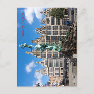 Cartão Postal O monumento de Brabo e as casas das Guildas Antuér