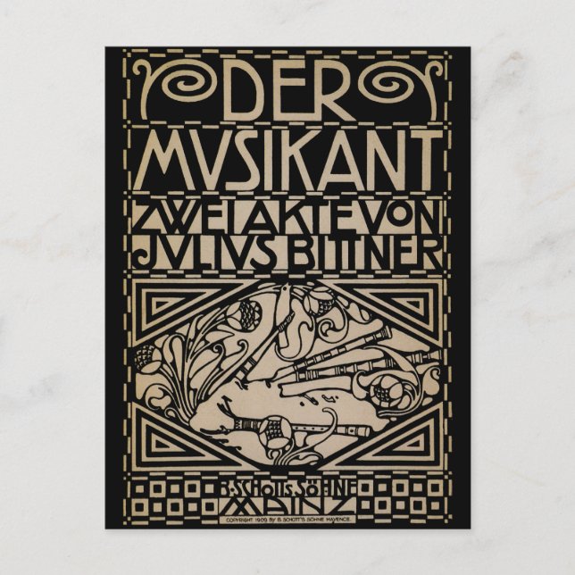 Cartão Postal O músico de Koloman Moser 1909 (Frente)