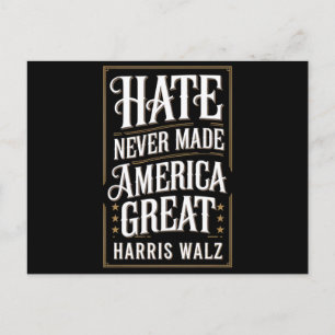 Cartão Postal O Ódio Nunca Tornou a América Grande Kamala Harris