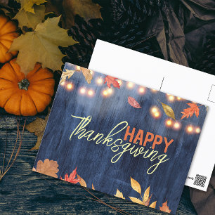 Cartão Postal O Outono Deixa Luzes De Fada Na Ação De Graças De 