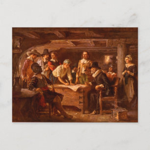 Cartão Postal O Pacto Mayflower de Jean Leon Gerome Ferris